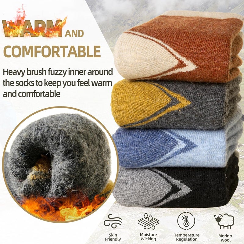 Eyean Kids Wool Heated Hiking Socks Thick Warm Thermal Soft Winter Snowboarding Boy Girls Insulated Socks 4 Pairs - Image 2